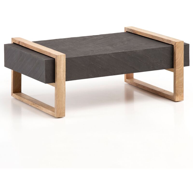 FineBuy Couchtisch FB51445 Sheesham 115x35x60 cm Massiv Holz Sofatisch mit  Metallgestell, Wohnzimmertisch Rechteckig Massivholz Braun, Holztisch