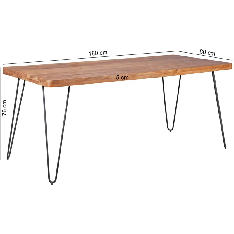 FineBuy Massiver Esstisch HARLEM Akazie Massiv Holz, Esszimmertisch  Massivholz mit Design Metall Beinen, Holztisch Tisch Esszimmer, Küchentisch