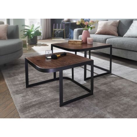 FineBuy Couchtisch 2er Set Mango Massivholz / Metall Wohnzimmertisch ...