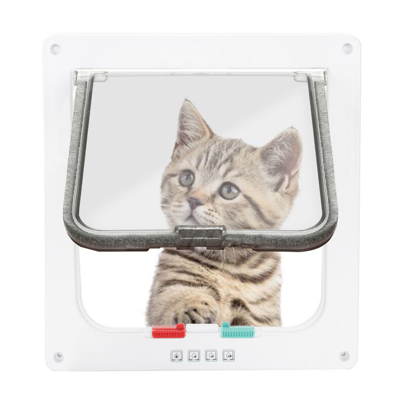 LITZEE 4-Positionen-Katzenklappe mit Tunnelausschnitt Abdeckung Haustiertür  Katzentür mit Schloss Kleine Katzenklappenklappe Verriegelung Einfach zu  installieren Weiß (L)