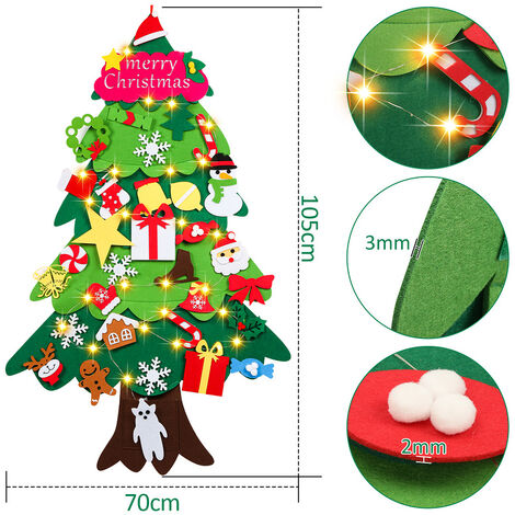TolleTour Filz Weihnachtsbaum DIY LED Kinder LED mit Weihnachtsbaum Geschenk Set Nachbildung Weihnachten Hängend für Weihnachten