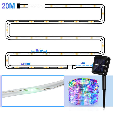 TolleTour LED Leuchtschlauch Solar Lichterkette Aussen.mit Timer & 8 Modi.Lichterschlauch Solar Außen.Solarlichterkette Balkon.Bunt.22 Meter.200 LEDs