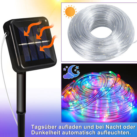 TolleTour LED Leuchtschlauch Solar Lichterkette Aussen.mit Timer & 8 Modi.Lichterschlauch Solar Außen.Solarlichterkette Balkon.Bunt.22 Meter.200 LEDs
