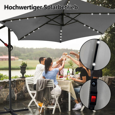 TolleTour Sonnenschirm mit LED Groß Ampelschirm mit Kurbel 360Grad