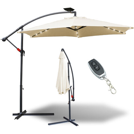 TolleTour Sonnenschirm mit LED 300 cm Beige Kurbel UVSchutz