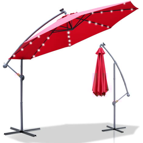 TolleTour Sonnenschirm mit LED 350 cm Rot Kurbel UVSchutz