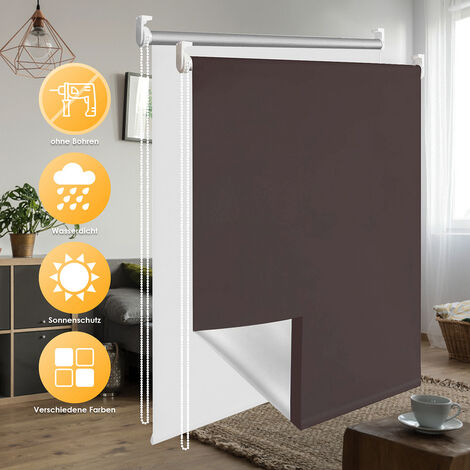 Verdunklungsrollo ohne Bohren. Thermorollo Klemmfix Fensterrollo Seitenzugrollo Sichtschutz und Sonnenchutz. Klemmrollo für Fenster & Tür..Braun 40x 160 cm