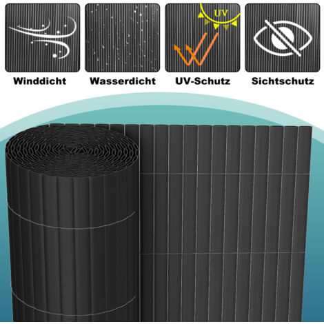 PVC Sichtschutzmatte Verstärkt – 90 X 500 Cm, Grau, Wetterfest Mit Kabelbindern