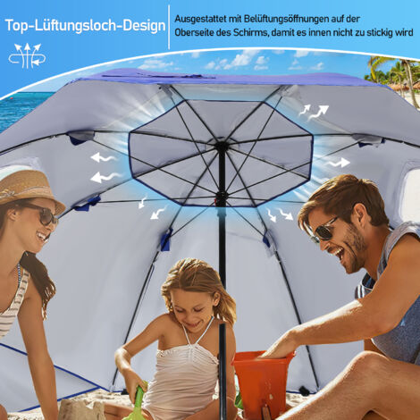 Atosa Strandschirm Mandala 220 Cm – Aluminium Mit Blumenmuster, UPF 50+, Schwenkbar, Mit Tragetasche, Himmelblau