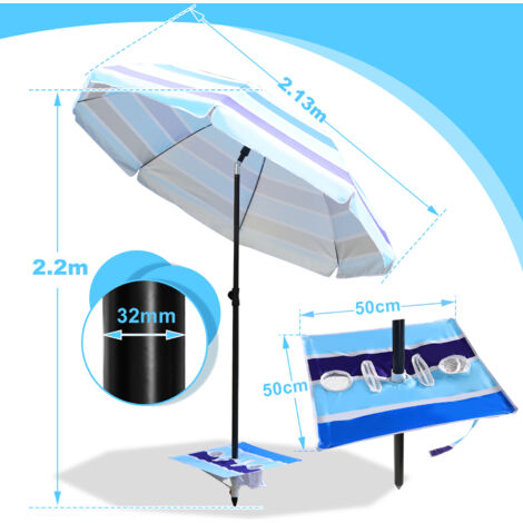 (Deactive)TolleTour Strandschirm Sonnenschirm 210CM UV 50+ Gartenschirm