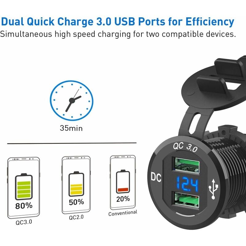 QC 3.0 USB Steckdose KFZ 12V/24V - Quick Charge 3.0 Auto Ladegerät