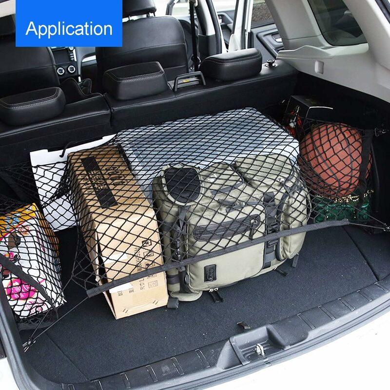 MINKUROW Auto-Kofferraumnetz mit 4 Haken, festes Nylon-Gepäcknetz,  elastisches Rückennetz für die meisten Autos (schwarz-70 x 120 cm)