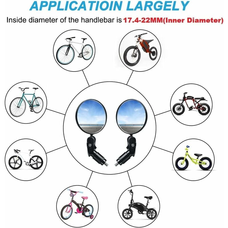 MINKUROW Fahrrad-Rückspiegel, 2 Stück Fahrrad-Rückspiegel, 360°  verstellbarer konvexer Spiegel, Fahrrad-Rückspiegel, verstellbarer,  drehbarer, am Lenker montierter, konvexer Kunststoff-Spiegel für Mou