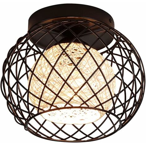 Moderne industrielle Deckenleuchte Retro-Metallkäfig aus schwarzem Eisen, Vintage-Deckenleuchte Kronleuchter Pendelleuchte E27 für Eingang, Veranda, Flur, Esszimmer (1/5)