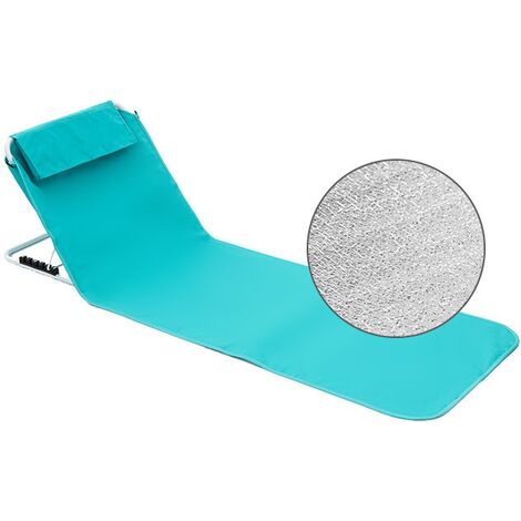 1 Stück Sonnenliege-Strandmatte mit verstellbarer Rückenlehne mit Kopfstützen-Tragetasche, Polyester-Stahl + EPE-Aluminiumblech, 160 x 54 cm, Seeblau (1/5)