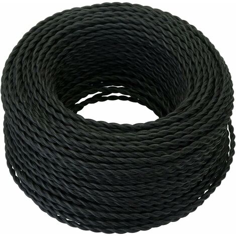 MINKUROW Textil-Elektrokabel 10 m, Retro-geflochtenes Hanfseilkabel 2 x 0,75 mm², 2 verdrillte Drähte, für DIY-Pendelleuchte/Schwarz (1/5)