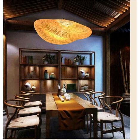 E27 Vintage Hängeleuchte Gewebte Pendellampe Hängelampe Natürlichen Bambus  Rattan Handgefertigten Kronleuchter Höhenverstellbare Pendelleuchte  Restaurant Schlafzimmer Wohnzimmer