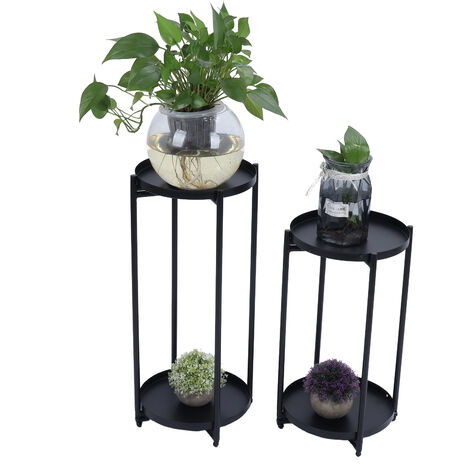 2Pcs Iron Plant Stand Table, 2-Layer Plant Pot Holder, Display Regal ...