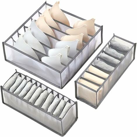 Schubladenbox für Unterwäsche und Socken Organizer, Schublade Divider Home Schlafsaal Kleiderschrank, Faltbox Kleiderschrank Organizer, Aufbewahrungsbox für BHS, Socken, Unterhosen (3per set) (1/5)