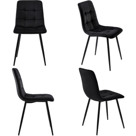 Esszimmerstuhl (4 Stück), schwarz, Set bestehend aus 4 Designer-Polsterstühlen mit Rückenlehne, Samtsitz, Metallstruktur (1/5)