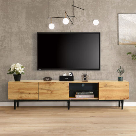 Moderner TV-Schrank mit Holzmaserung, dimmbare LED-Leuchten, 175 (L) x 31 (B) x 41 (H) cm (1/5)