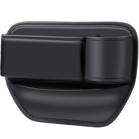 Aufbewahrungsbox Auto Vorne Leder, Autositz Lückenfüller Organizer, PU Seat Gap Filler für Handys, Geldbörse, Karten, Münzen, Trinkbecher, Gleiche Richtung（Schwarz + Becherhalter Beifahrerseite）