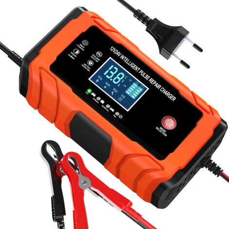 10A Autobatterie Ladegerät, 12V/24V Smart vollautomatische KFZ Batterieladegerät mit Temperaturkompensation für Auto LKW Motorrad Rasenmäher Boot Marine Batterien Rot (1/5)
