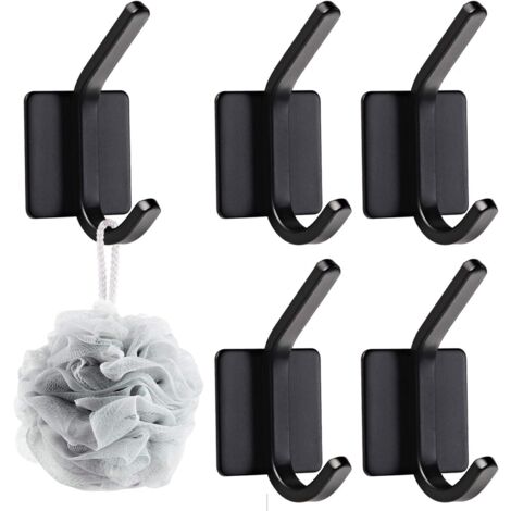 MINKUROW Edelstahl-Wandhaken, selbstklebender Edelstahl, Edelstahl-Wandhaken, kein Bohren von Badezimmerhaken, keine Bohrform, selbstklebende Haken, selbstklebende Badezimmerhaken (schwarz) (1/5)