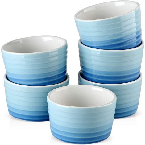 MINKUROW 6-teiliges Set, 10 x 10 x 6 cm, Porzellan, Muffins, Cupcake-Backformen, Mini-Soufflés, Muffinformen (blau) (1/5)