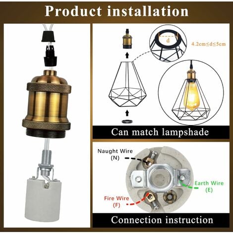 Klemmfassung Set Lampenfassung E27 Metall für Pendelleuchten und DIY-Lampen