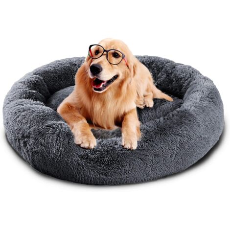 MINKUROW Luxuriöses rundes Haustierbett/Nest für Hunde und Katzen, leicht zu waschen, Kissen mit Reißverschluss für Katzen/Hunde, dunkelgrau, 120 cm (1/5)