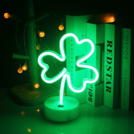 MINKUROW Kokosnussbaum-Neonlicht mit LED-Basis, Neonpalme, USB-/Batterielicht, Dekoration, Nachtlicht, Schlafzimmerdekoration, Ladendesign, Urlaub, Sommer, Strand, Feier, Partyzubehör (grüner Klee) [E (1/5)
