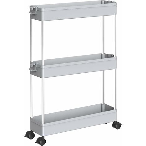 MINKUROW 3-stöckiger Küchenwagen, schmales Nischenregal auf Rollen, platzsparendes Badezimmerregal und Küchenregal für Küche, Büro, Badezimmer, 40 x 13 x 61 cm, grau (1/5)