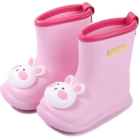 MINKUROW Kinder-Regenstiefel Jungen Regenstiefel Mädchen Gummistiefel Rutschfeste Unisex-Kinderstiefel-Kaninchenrosa，Schuhlänge 20cm (1/5)