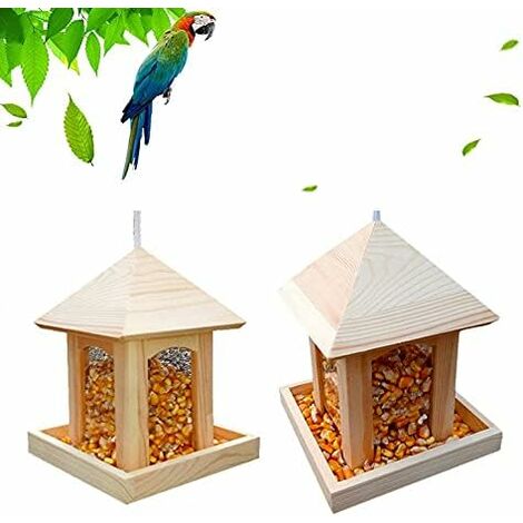 MINKUROW Vogelfutterspender für den Außenbereich, zum Aufhängen, für den Garten, zum Aufhängen, für Wildvögel, aus Holz, zum Aufhängen, für Wildvögel, für den Außenbereich, Vogelhaus, Vogelnest, Futte (1/4)