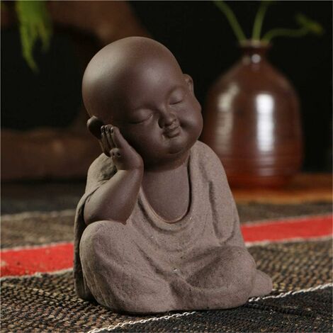 MINKUROW Buddha-Statuen Kleiner Mönch Sandfarbe Keramik Handwerk Figur Skulptur Fengshui Sandstein Desktop-Dekoration,Skulptur Kunsthandwerk Dekoration Heimtextilien Ornamente D (1/3)