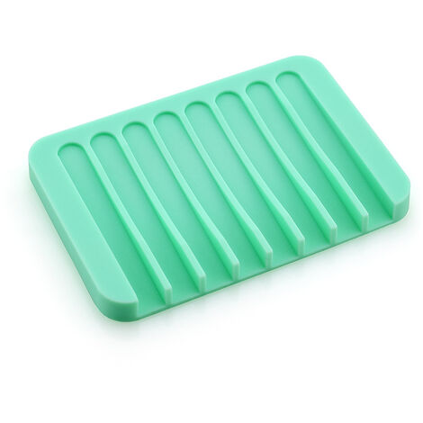 MINKUROW Silikon-Seifenschale Selbstentleerende Seifenaufbewahrungsbox Teller Trockenseifenschoner Seifenschale mit Kammform für Dusche Badezimmer Küche Grün-2-tlg (1/5)