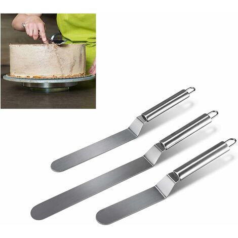 MINKUROW 3 Stück abgewinkeltes Paletten-Kuchenmesser aus Edelstahl und Kuchenmesser in 27 cm, 32 cm, 37 cm, rostfreie Glasurmesser, professionelle Küchenmesser