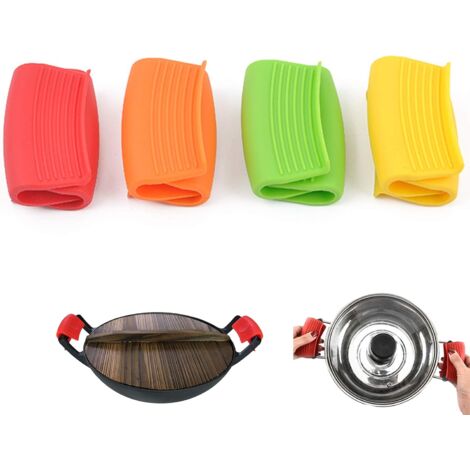 MINKUROW 4 Paar Silikon Hitzebeständige Topflappen, Silikon Ofenhandschuhe, Silikon Topflappen Mini Ofen Ofenhandschuh Hitzebeständige Topflappen (Grün Orange Rot Gelb) (1/5)