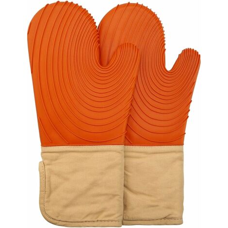 MINKUROW 1 Paar Ofenhandschuhe, hitzebeständige Silikon-Ofenhandschuhe für BBQ, Küche, Grillen, Backen, Mikrowelle, BBQ, Orange (1/5)