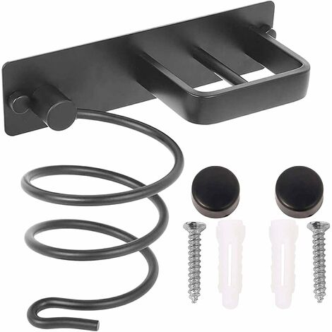 MINKUROW Haartrockner Badezimmer Abstellraum Tür Zubehör Halter Organizer Set Und Haarglätter Professionelles Wandmontiertes Aluminium Zubehör Regal Mit Löchern Für Silber Schwarz (1/5)