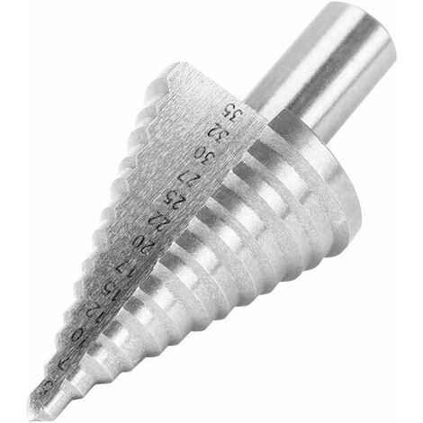 MINKUROW Bcc Stufenbohrer, Hss 5-35 mm Silber Weiß Spiralgeriffelte Stufenbohrer, Sechskantschaft Doppelschlitzkegelfräser Für Heimwerker Kunststoff Holz Metall Aluminium Kupfer (1/5)