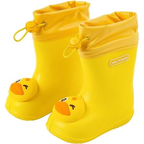 MINKUROW Regenstiefel Unisex-Kinder Gummistiefel für Mädchen und Jungen Wasserdichte rutschfeste Outdoor-Gummi-Regenschuhe, Gelbe Ente, Schuhlänge 15 cm (1/5)