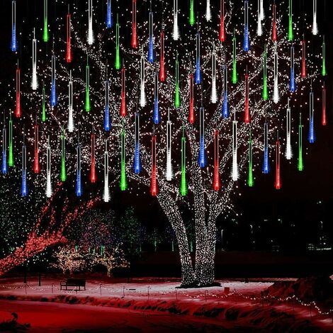 MINKUROW Led Meteor Solar Shower Light Garden, Wasserdichte Wassertropfen Fallende Kaskadierung 30 cm 10 Röhren 360 LEDs Dekorative Lichterketten für Party, Urlaub, Weihnachtsdekoration (Mehrfarbig) (1/5)