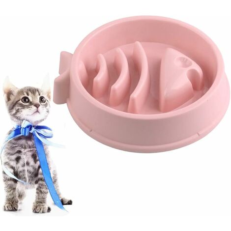 MINKUROW Slow Feeding Bowl für Hunde, Fressnapf für kleine und mittelgroße Hunde und Katzen – Fischgrätenform – rutschfest (Rosa) (1/5)