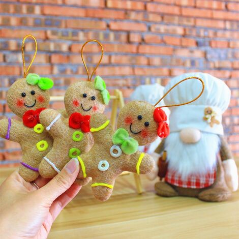 MINKUROW 7 Stück 12 cm Weihnachtsbaumschmuck, 6 Plüsch-Lebkuchenmann-Ornamente, Kopfzwerg, gesichtslose Puppe, Weihnachtsschmuck, traditioneller Weihnachts-Lebkuchenmann-Anhänger, Weihnachtsfiguren mi (1/2)