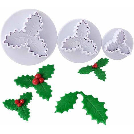 MINKUROW Set mit 3 Stechpalmenblatt-Ausstechformen zum Dekorieren von Kuchen, Keksen, Blütenpaste