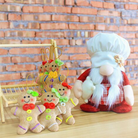 MINKUROW 7 Stück 12 cm Weihnachtsbaumschmuck, 6 Plüsch-Lebkuchenmann-Ornamente, Kopfzwerg, gesichtslose Puppe, Weihnachtsschmuck, traditioneller Weihnachts-Lebkuchenmann-Anhänger, Weihnachtsfiguren mi (1/2)