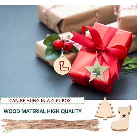 MINKUROW Weihnachts-Holzspäne, DIY Holzanhänger mit Schnüren, Holz-Christbaumschmuck, Holz-Christbaumschmuck, Christbaumschmuck, 40 Stück (1/5)