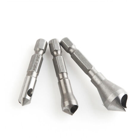 MINKUROW Senker-Entgrater-Werkzeug-Set Sechskantschaft-Bohrer 1/4" Anfasen Holzbearbeitung Senker Entgrater Senker-Werkzeug 5/64" 1/8" 3/16" (Satz von 3) (1/4)